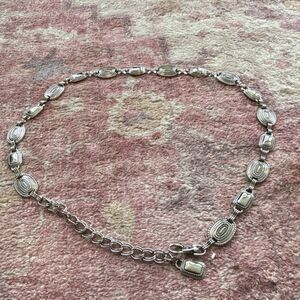 Silver Geometric Skinny Chain Belt Adjustable Buckle Medallion Women's 40